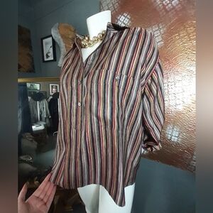 Saint Laurent Vintage 100% Silk Striped Blouse